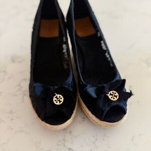 Tory Burch Black Espadrille Wedge Heels